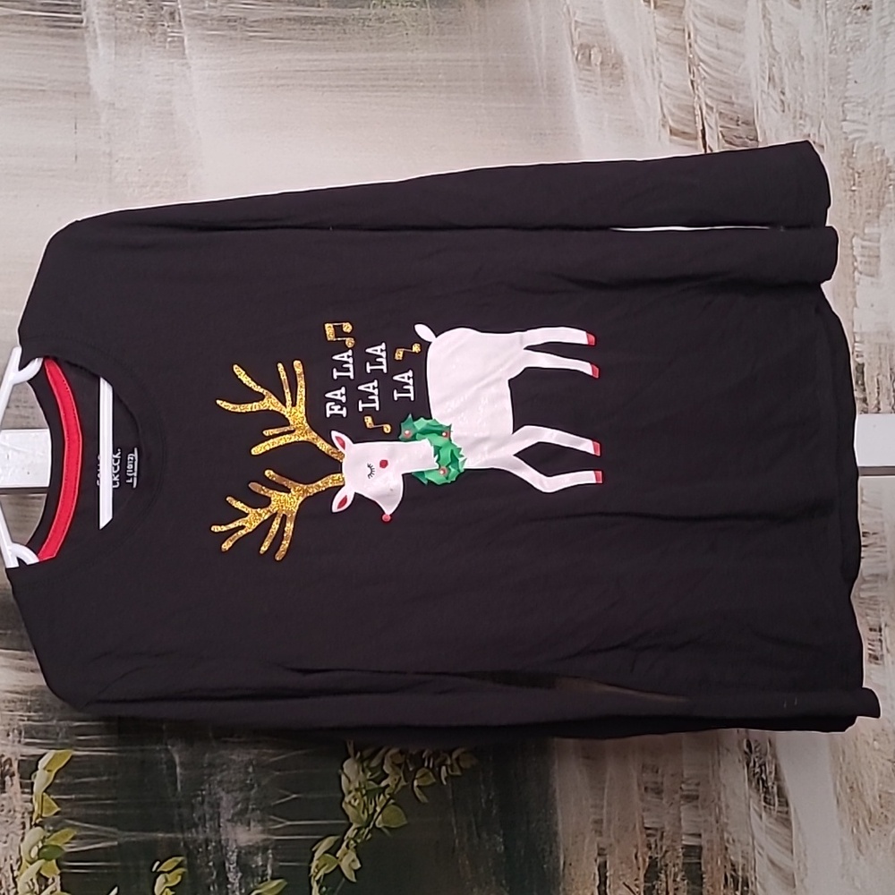 Falls Creek Girls Large sparkly glitter reindeer Holiday festive Tshirt